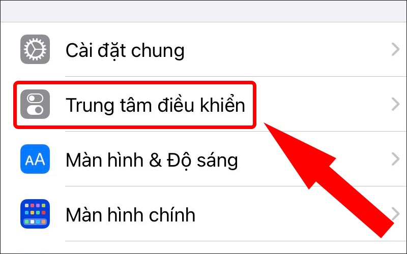 Vào Trung tâm điều khiển 