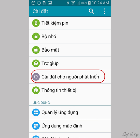 Chạm cài đặt cho người phát triển