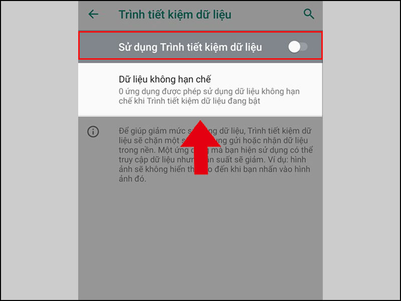 Tắt Sử dụng trình tiết kiệm dữ liệu đối với điện thoại Android