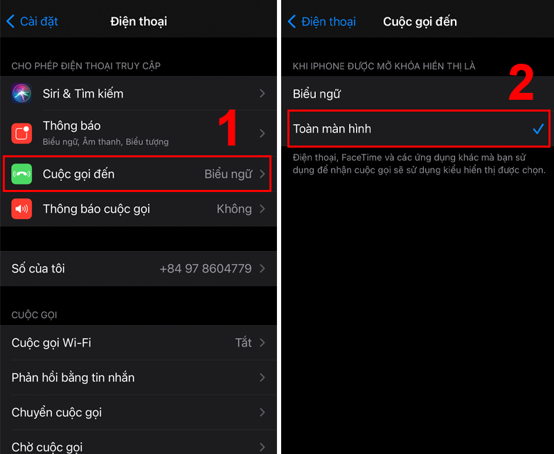 Cài đặt thông báo cuộc gọi đến toàn màn hình trên iPhone iPad