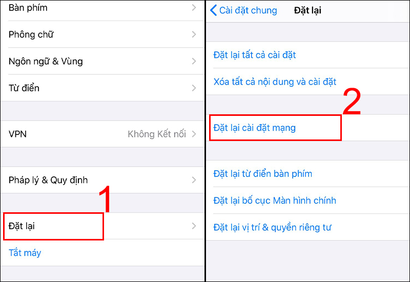 Chọn Đặt lại, sau đó chọn Đặt lại cài đặt mạng