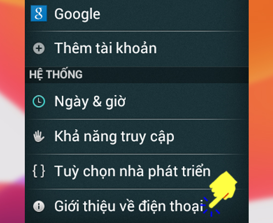 Bước 2: Tiếp theo bạn hãy chạm vào Giới thiệu về điện thoại.
