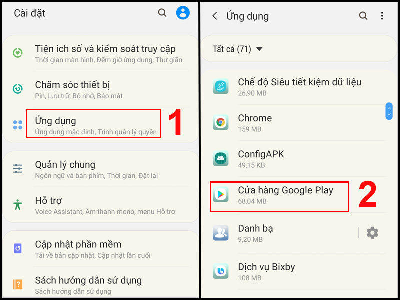 Chọn mục Ứng dụng rồi chọn Cửa hàng Google Play.