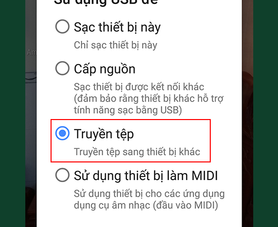 Bước 2: Chọn Truyền tệp trên điện thoại Sony.