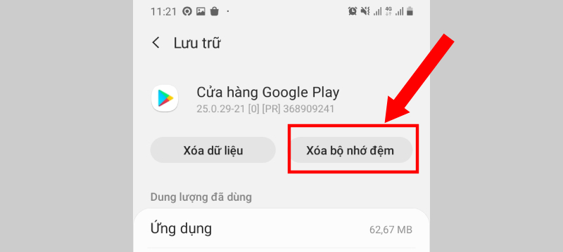 Chọn Xóa bộ nhớ đệm