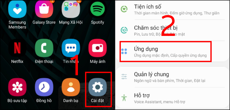 Vào cài đặt ứng dụng 