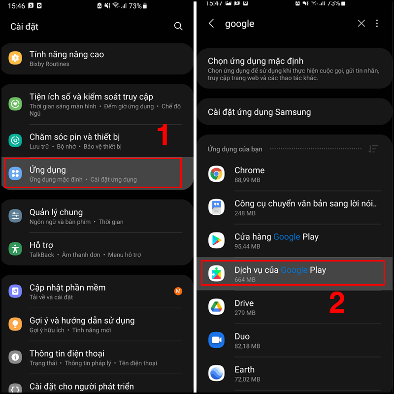 Xóa dữ liệu Google Play Services