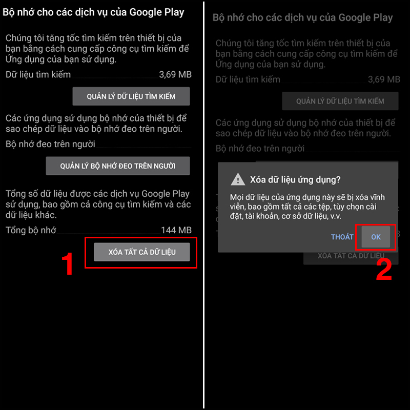 Xóa dữ liệu Google Play Services
