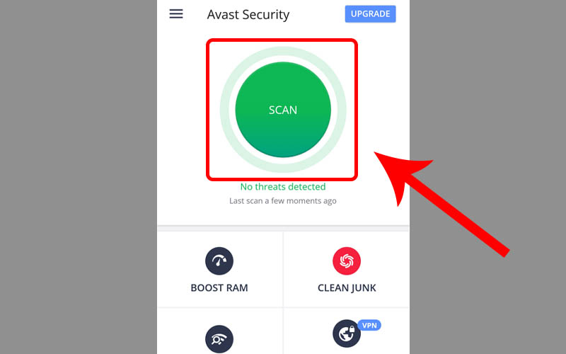 Nhấn vào nút Scan để quét virus cho thiết bị