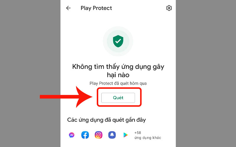 Nhấn vào Quét để quét thiết bị để tìm các mối đe dọa bảo mật