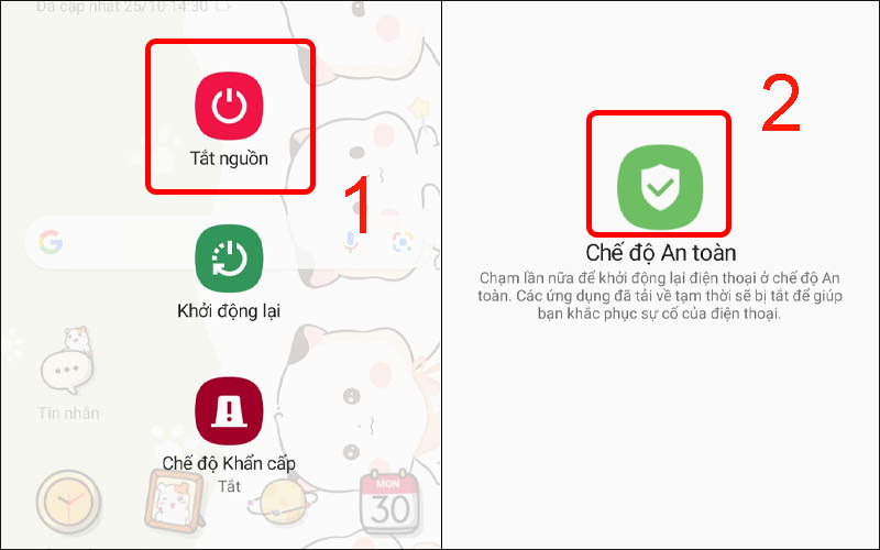 Chạm và giữ Tắt nguồn rồi nhấn vào dấu tích để kích hoạt