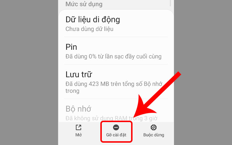 Chọn Gỡ cài đặt để gỡ bỏ ứng dụng
