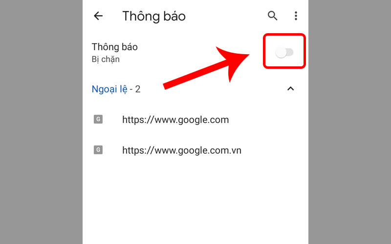 Tắt thông báo về trang web bằng cách gạt thanh ngang sang trái