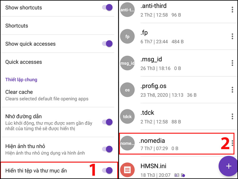 Bật Hiển thị tệp và thư mục ẩn để xóa file.nomedia