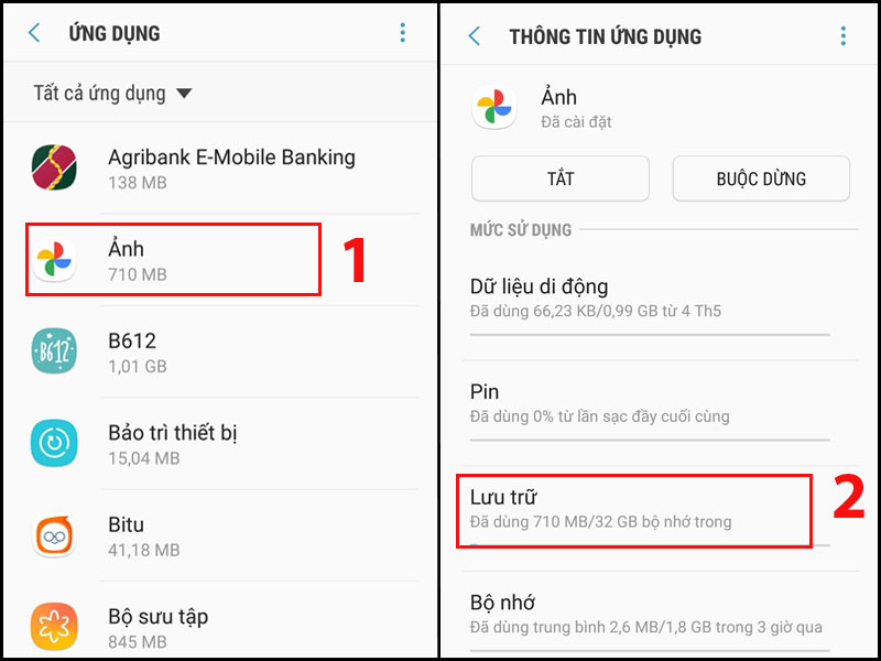 Chọn Lưu trữ đối với ứng dụng Thư viện ảnh 