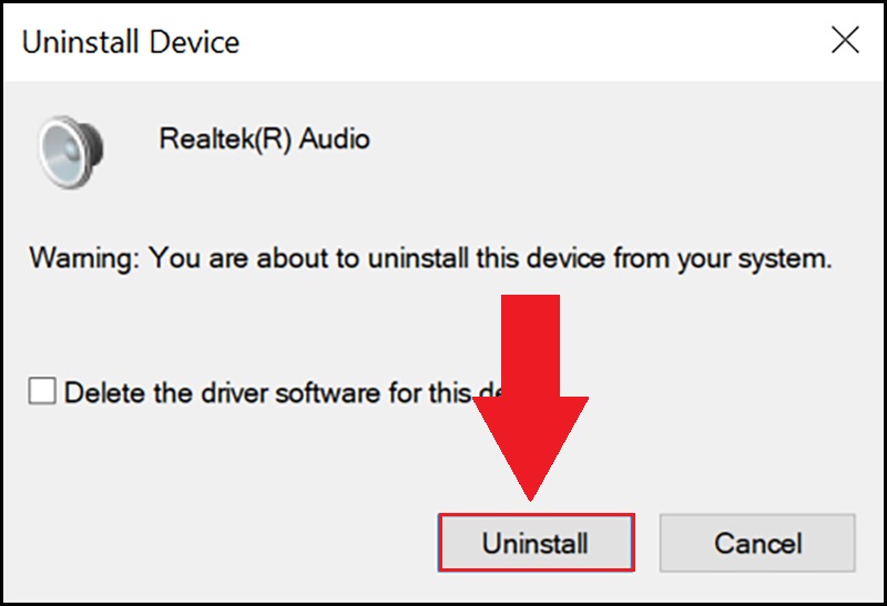Xác nhận gỡ driver âm thanh