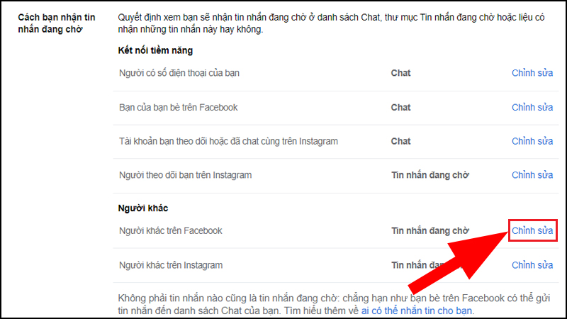 Ở mục Người khác trên Facebook, chọn Chỉnh sửa.