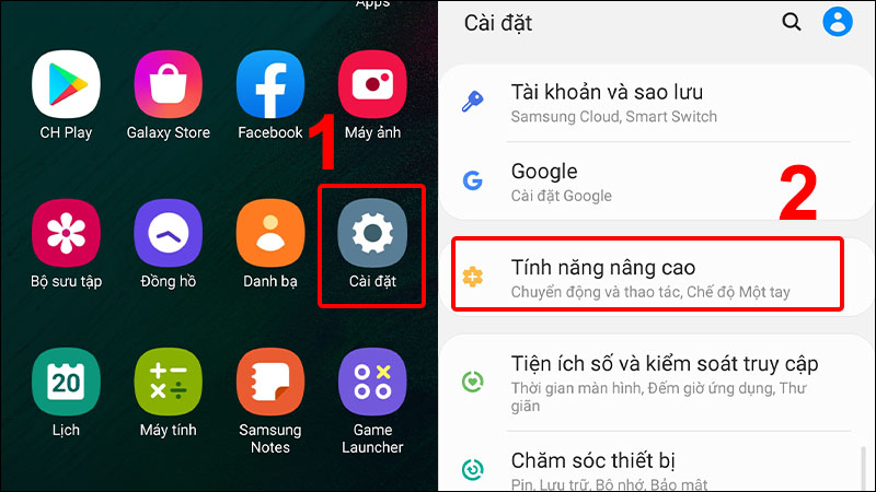 Vào Cài đặt và chọn Tính năng nâng cao