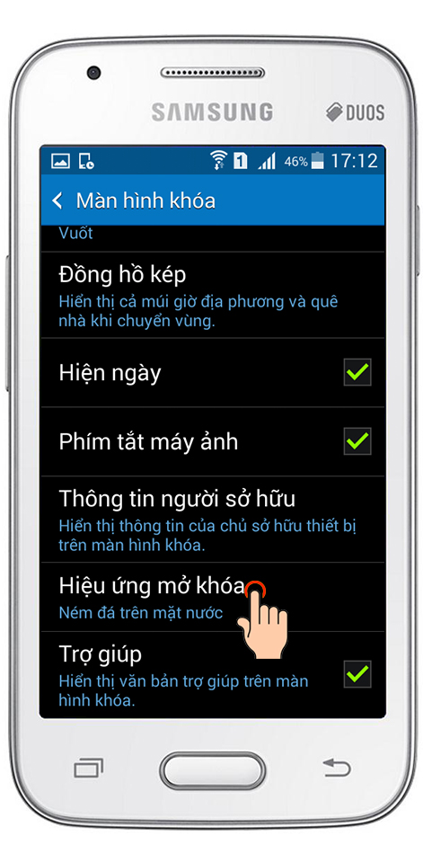 Bước 2 Thay đổi hiệu ứng mở khóa trên Samsung Galaxy V