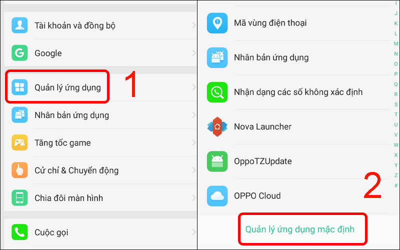 Chọn Quản lý ứng dụng rồi chọn Quản lý ứng dụng mặc định