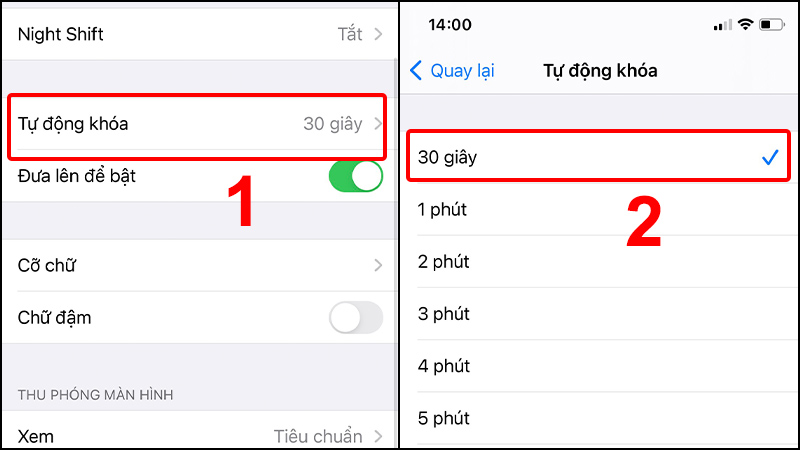 Nhấn vào Tự động khóa và chọn thời gian ngắn nhất (30 giây)