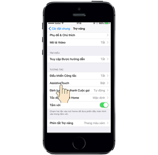 Cài đặt > Cài đặt chung > Trợ năng > AssistiveTouch.