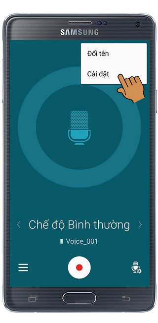 Chọn vào cài đặt ghi âm