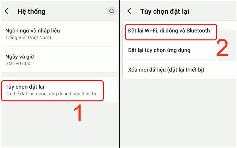  Chọn Đặt lại Wi-Fi, di động v&agrave; Bluetooth