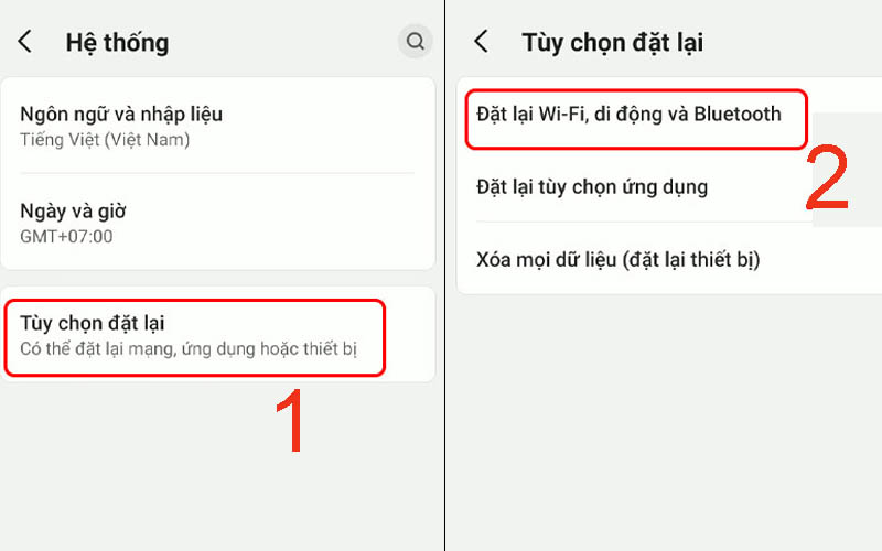  Chọn Đặt lại Wi-Fi, di động và Bluetooth