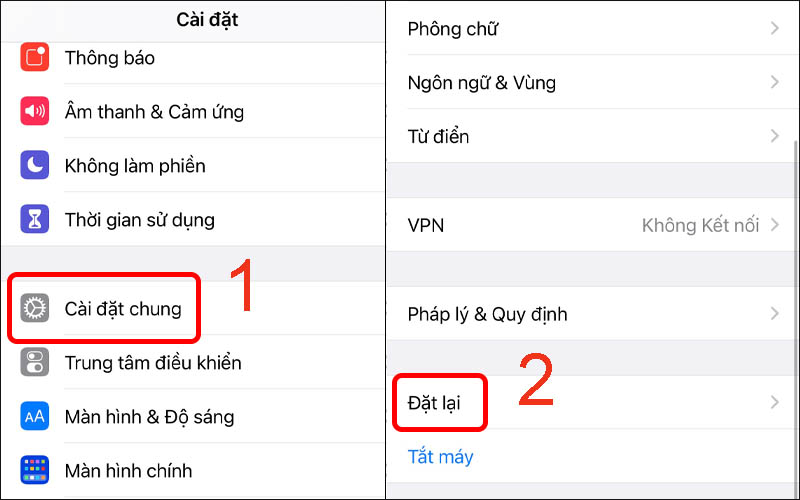 Chọn Đặt lại trong C&agrave;i đặt chung