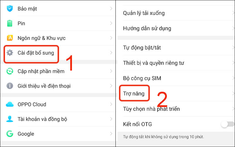 Chọn Trợ năng trong C&agrave;i đặt bổ sung