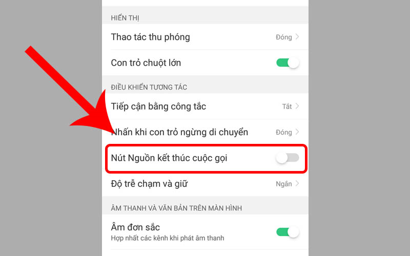Tắt t&iacute;nh năng ấn n&uacute;t nguồn kết th&uacute;c cuộc gọi