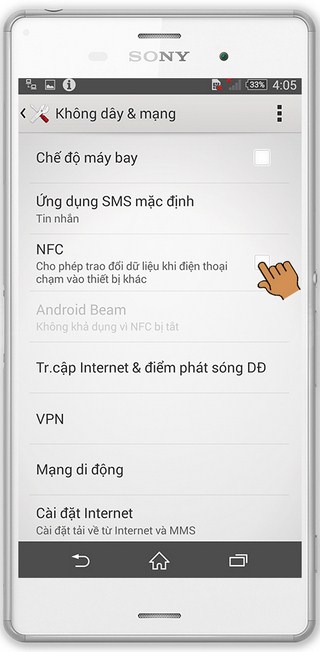 Chọn bật tính năng NFC