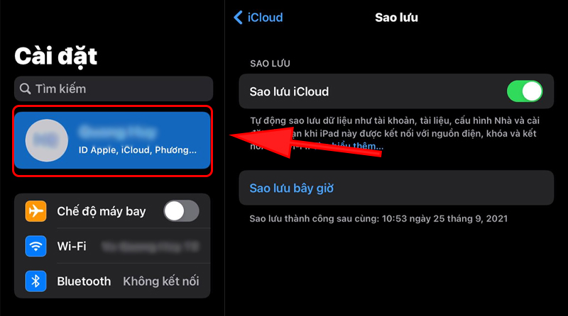 Vào Setup và chọn iCloud