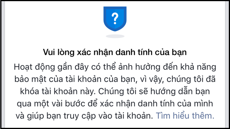 Yêu cầu xác nhận danh tính trên Facebook