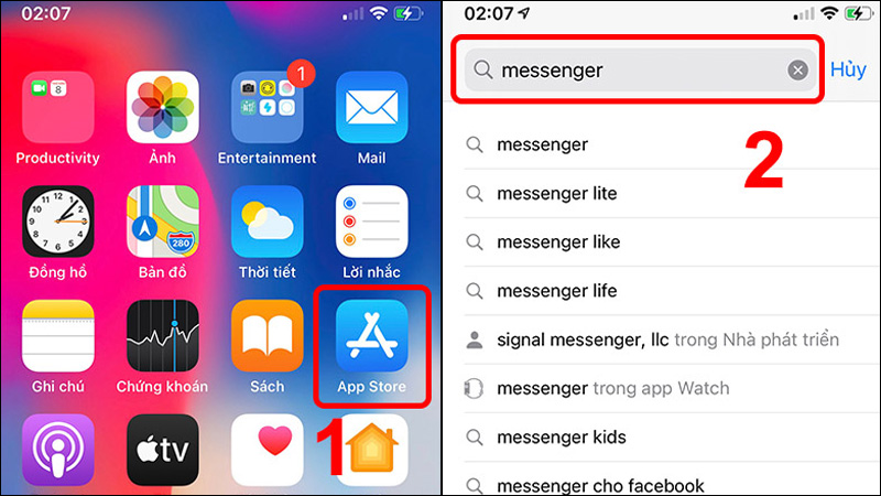 Vào App Store và tìm ứng dụng Messenger