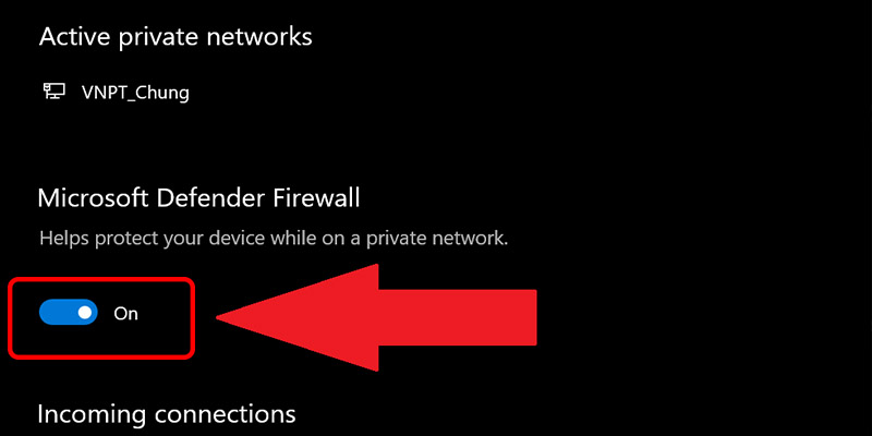 Tắt Windows Defender Firewall v&agrave; ho&agrave;n th&agrave;nh.