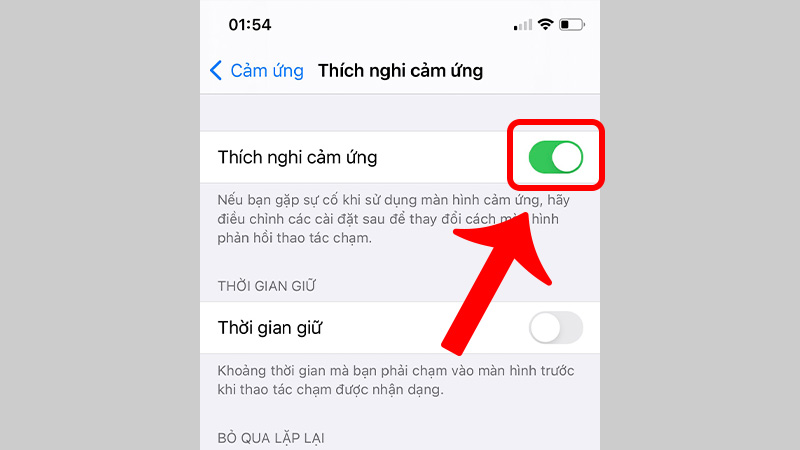 Bật tính năng Thích nghi cảm ứng