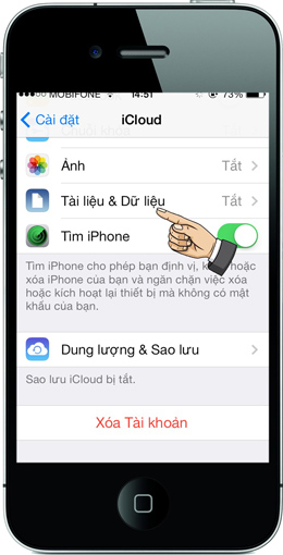 Cài đặt iCloud Tắt tài liệu & dữ liệu