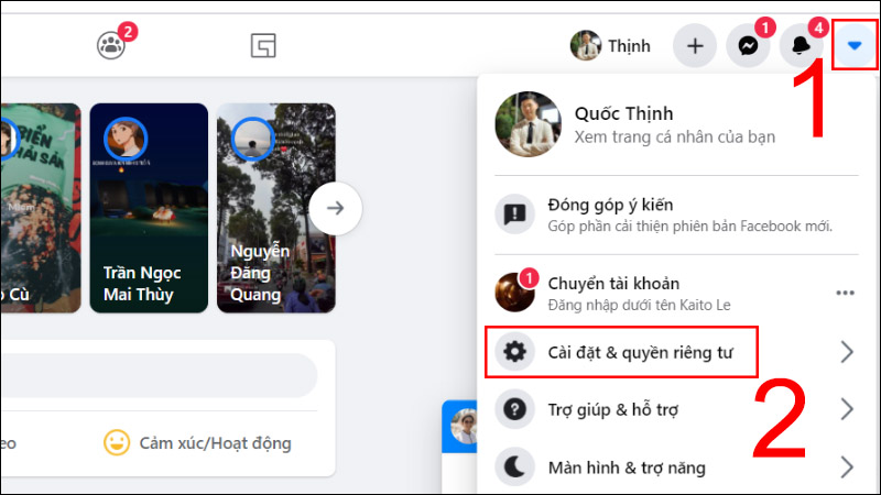 Chọn Cài đặt & Quyền riêng tư Facebook