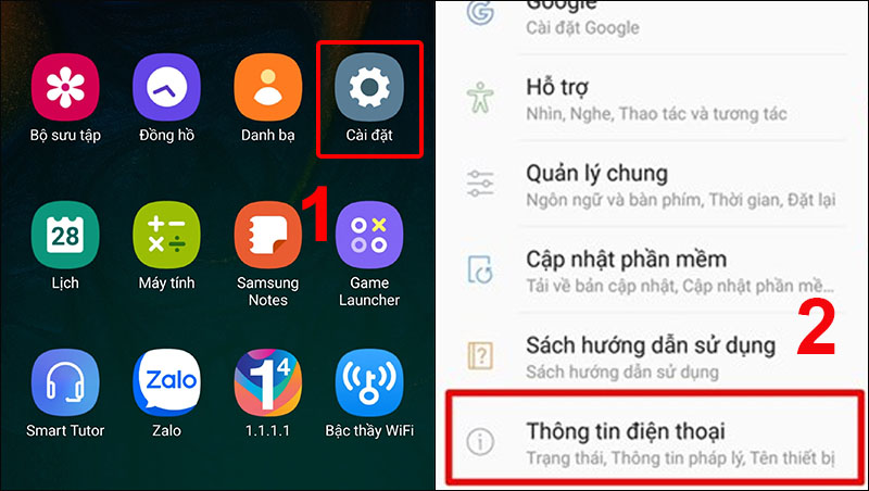 V&agrave;o C&agrave;i đặt v&agrave; chọn Th&ocirc;ng tin điện thoại