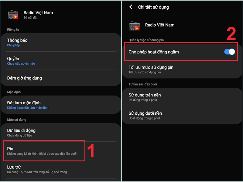 Gạt thanh trạng th&aacute;i sang phải để cấp quyền chạy ngầm cho ứng dụng