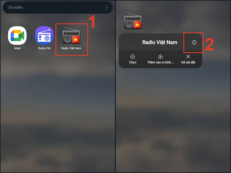 Chọn biểu tượng v&ograve;ng tr&ograve;n sau khi nhấn giữ ứng dụng
