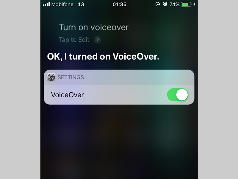 Ra lệnh turn on VoiceOver để tắt VoiceOver