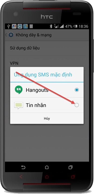 Chọn ừng dụng SMS mặc định