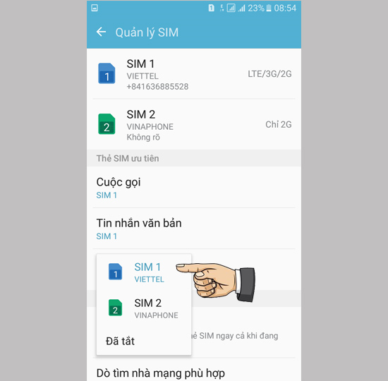 Chọn sim 3G mặc định