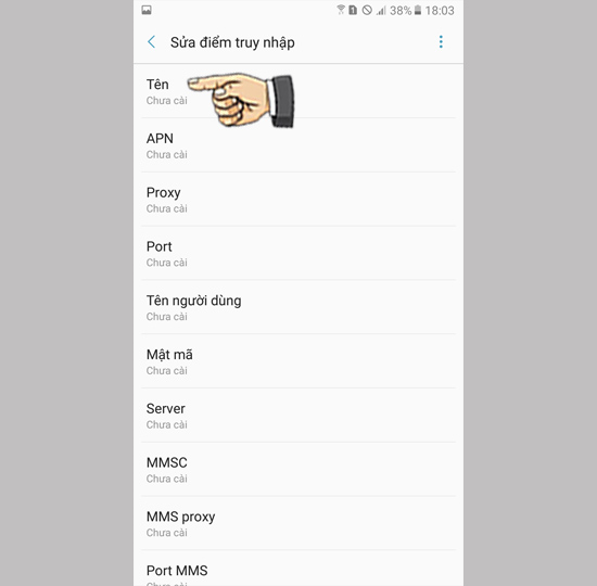 ​Nhập thông số APN nhà mạng đang dùng