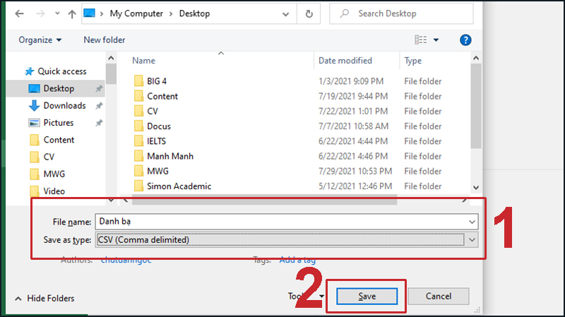 Bạn hãy chú ý lưu tệp Excel với định dạng CSV