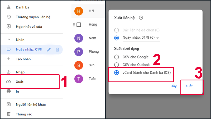 Bạn hãy xuất tệp dưới dạng vCard (dành cho Danh bạ iOS)