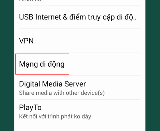 Bước 4: Vào mục Mạng di động.